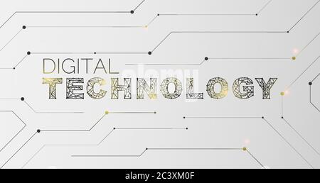 Vector illustration with polygonal phrase DIGITAL TECHNOLOGY on grey background Stock Vector