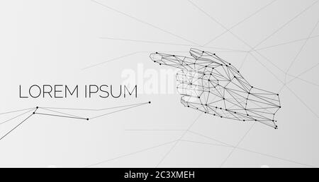 Hand pointing at copy space, illustrative image on grey background Stock Vector