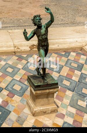 Dancing Faun of Pompeii Bronze Statue, Pompeii, Italy Stock Photo