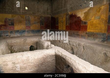 Fresco Paintings on Ancient Roman Walls of Pompeii, Italy Stock Photo