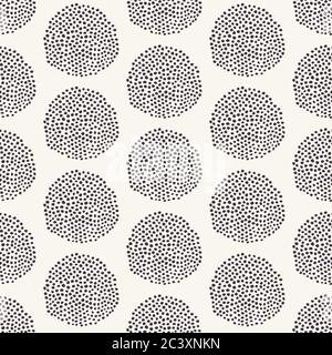 Seamless vector pattern. Modern geometric hand drawn seed circle. Repeating abstract spotty background. Organic polka dot textured shape. Minimalist Stock Vector