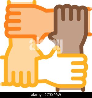multiracial group hands holding icon vector outline illustration Stock ...