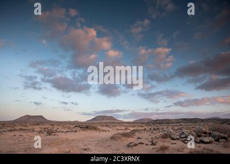 sunset in desert in Fuerteventura Stock Photo