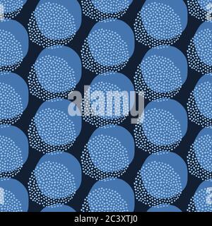 Indigo blue hand drawn seed circle pattern. Repeating abstract spotty background. Organic irregular textured polka dots. Minimalist dyed surface Stock Vector