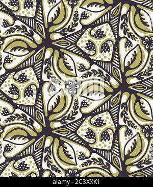 Seamless vector pattern. Hand drawn leaf floral mosaic grid. Modern stylized all over print retro swatch Stock Vector