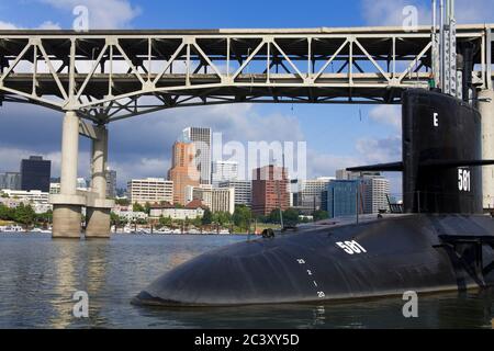 Omsi Blueback Submarine In The Willamette River; Portland, Oregon ...