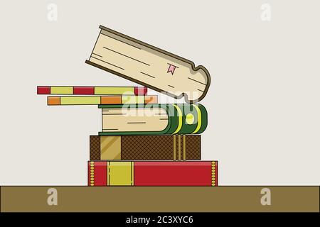 Collection of 6 books on a table - Flat design	vector illustration Stock Vector