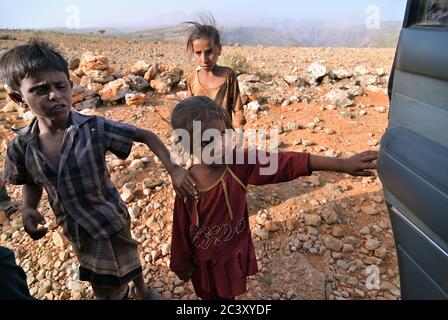 Socotra, Yemen - March 8, 2010: Unidentified children shown at Socotra island. Children grow up in the poorest country with little opportunity for edu Stock Photo