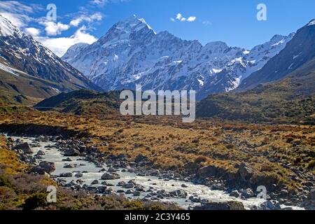 Hooker Valley and Aoraki/Mt Cook Stock Photo