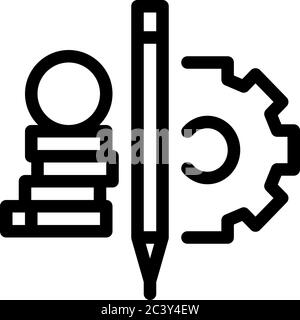 coin heap pen and mechanical gear icon vector outline illustration Stock Vector