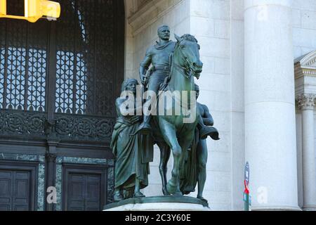 President Theodore Roosevelt statue in front of the American Museum of Natural History on the west side of Manhattan, New York June 22, 2020 Stock Photo