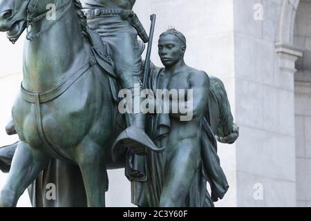 President Theodore Roosevelt statue in front of the American Museum of Natural History on the west side of Manhattan, New York June 22, 2020 Stock Photo