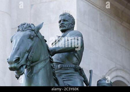 President Theodore Roosevelt statue in front of the American Museum of Natural History on the west side of Manhattan, New York June 22, 2020 Stock Photo