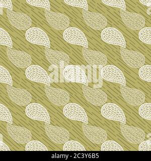 Floral ethnic leaf paisley style seamless pattern. Folk art indian diagonal stripes leaves textile. Modern fashion home decor. Stylized textured green Stock Vector