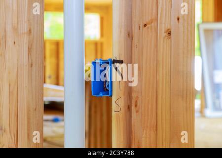 Work on electrical outlets installation in new home Stock Photo