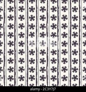 Seamless pattern. Hand drawn abstract winter snowflakes. Stylish crystal stars stripes background. Vertical holiday all over print paper. Festive gift Stock Vector