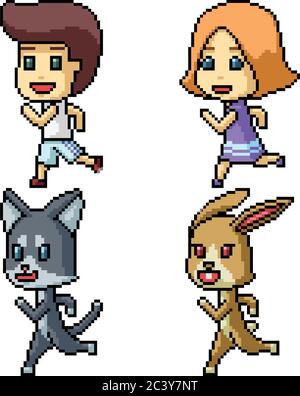vector pixel art rabbit run isolated Stock Vector Image & Art - Alamy