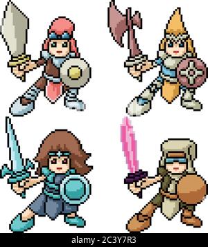 Knight warrior pixel art character for 8 bit game scenery arcade video ...