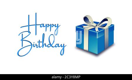 Illustration 3D with the text happy birthday. Design, poster, template or background for birthday. Blue color suitable for boy or men. Greeting card f Stock Photo