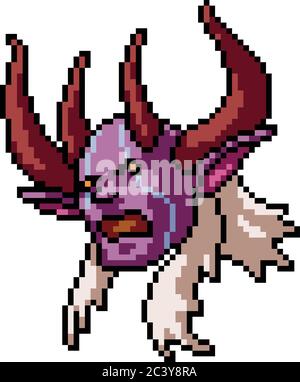 vector pixel art isolated demon head Stock Vector