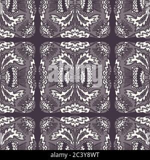 Floral thistle leaf flower motif seamless pattern. Trendy ornate monochrome damask all over print.  Stock Vector