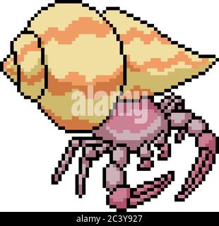vector pixel art isolated hermit crab Stock Vector