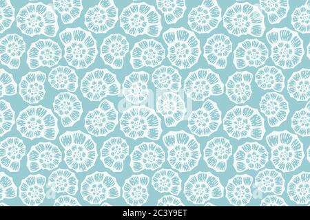 Seashell beach summer blue pattern. Vector seamless background. Simple elegant ocean sea shell fabric texture. Water colour design. Graphic Stock Vector