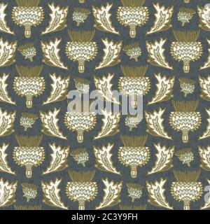 Seamless vector pattern. Hand drawn thistle leaf floral damask. Ornamental baroque all over print. Retro victorian swatch Stock Vector