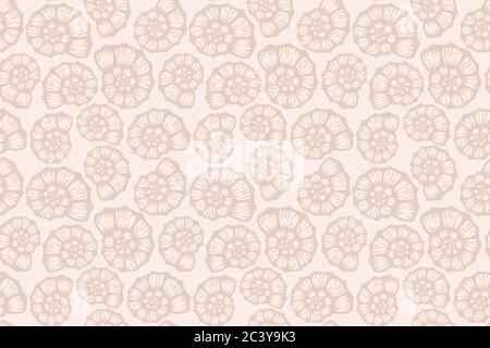 Seashell beach summer beige pattern. Vector seamless background. Simple elegant ocean sea shell fabric texture. Sand colour design. Graphic Stock Vector