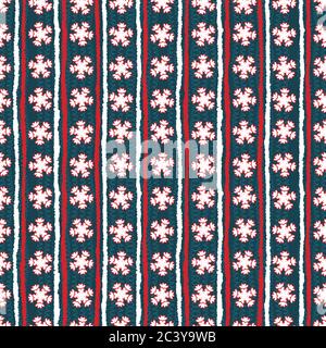 Seamless pattern. Hand drawn abstract winter snowflakes. Stylish crystal stars stripes background. Vertical holiday all over print paper. Festive gift Stock Vector