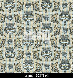 Seamless vector pattern. Hand drawn thistle leaf floral damask. Ornamental baroque all over print. Retro victorian swatch Stock Vector