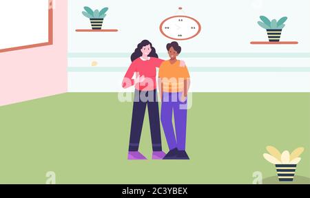 couple hugging each other in the room Stock Vector