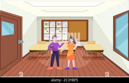 boy and girl loving each other in the classroom Stock Vector