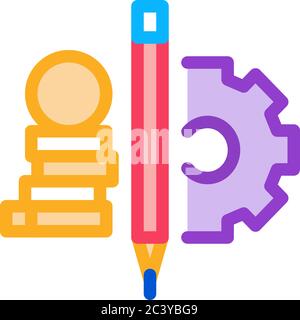 coin heap pen and mechanical gear icon vector outline illustration Stock Vector
