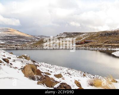 AfriSki Mountain Resort, Lesotho, Southern Africa - July 25th, 2015. View of snow covered Maluti mountains during winter at the ski resort in Lesotho. Stock Photo