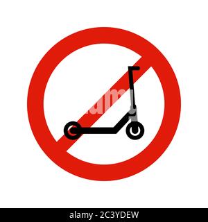 Red prohibition sign scooter isolated on white background Stock Vector