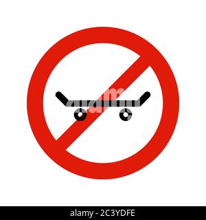 Red prohibition sign skateboard isolated on white background Stock Vector