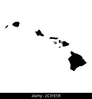 Hawaii HI state Maps USA. Black silhouette solid map isolated on a white background. EPS Vector Stock Vector