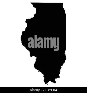 Illinois IL state Maps. Black silhouette solid map isolated on a white background. EPS Vector Stock Vector