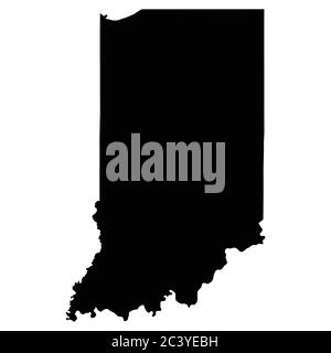 Indiana IN state Maps. Black silhouette solid map isolated on a white background. EPS Vector Stock Vector