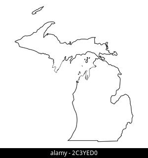 Michigan MI state Maps. Black outline map isolated on a white background. EPS Vector Stock Vector