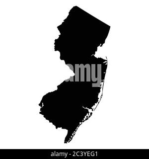 New Jersey NJ state Maps. Black silhouette solid map isolated on a white background. EPS Vector Stock Vector