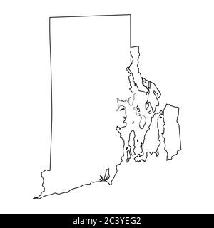 Rhode Island RI state Maps. Black outline map isolated on a white background. EPS Vector Stock Vector