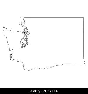 Washington WA state Map USA. Black silhouette solid map isolated on a ...