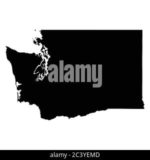 Washington WA state Map USA. Black silhouette solid map isolated on a white background. EPS Vector Stock Vector