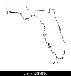 Florida FL state Maps. Black outline map isolated on a white background. EPS Vector Stock Vector
