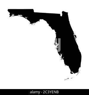 Florida FL state Maps. Black silhouette solid map isolated on a white background. EPS Vector Stock Vector