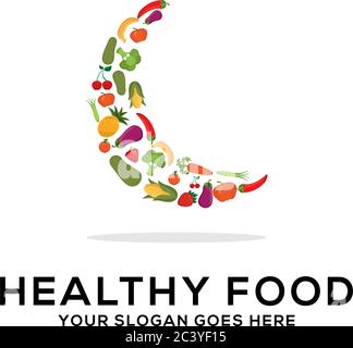 Healthy food logo design vector, fresh fruits and vegetables drawing star abstract illustration Stock Vector