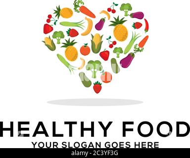 Healthy food logo design vector, fresh fruits and vegetables drawing triangle abstract illustration Stock Vector