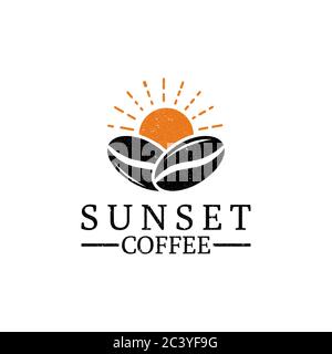 classic sunset coffee logo design vector, can use for your trademark, branding identity or commercial brand Stock Vector